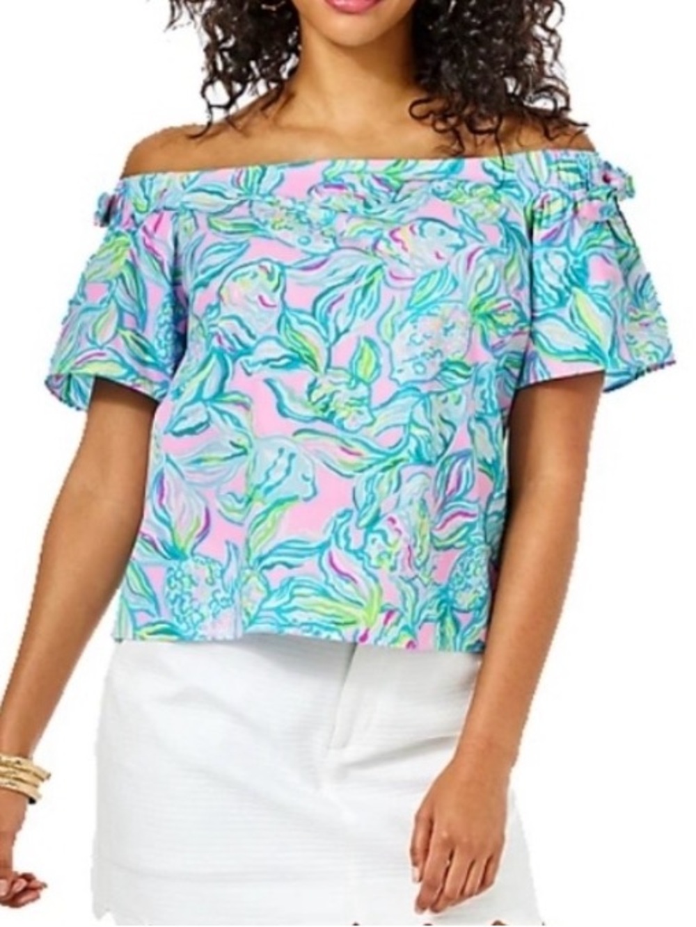 Lilly Pulitzer Women’s Tamara Off Shoulder Top Off The Scales Print Size Large - Picture 4 of 10